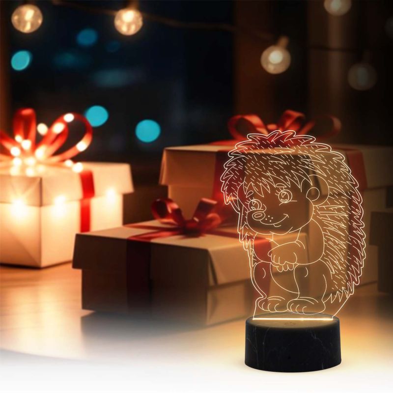 3D Illusion Baby Echidna Porcupines Night Lamp with Warm White Color Birthday Gifts for Kids